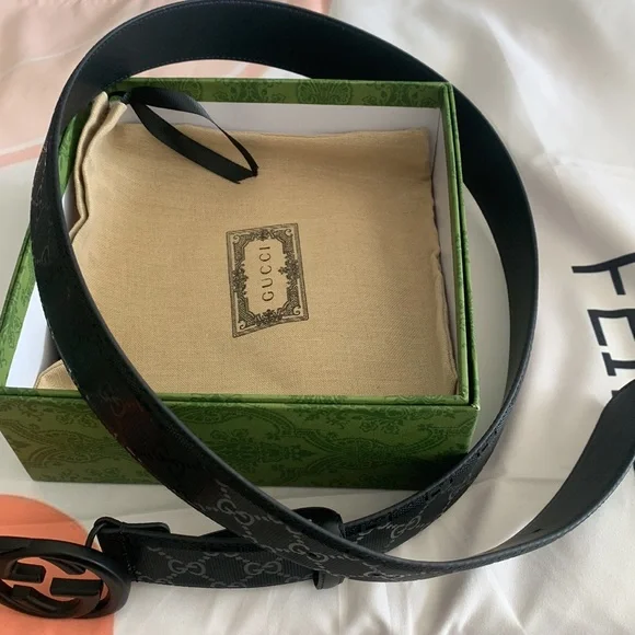 Gucci Black Monogram Belt